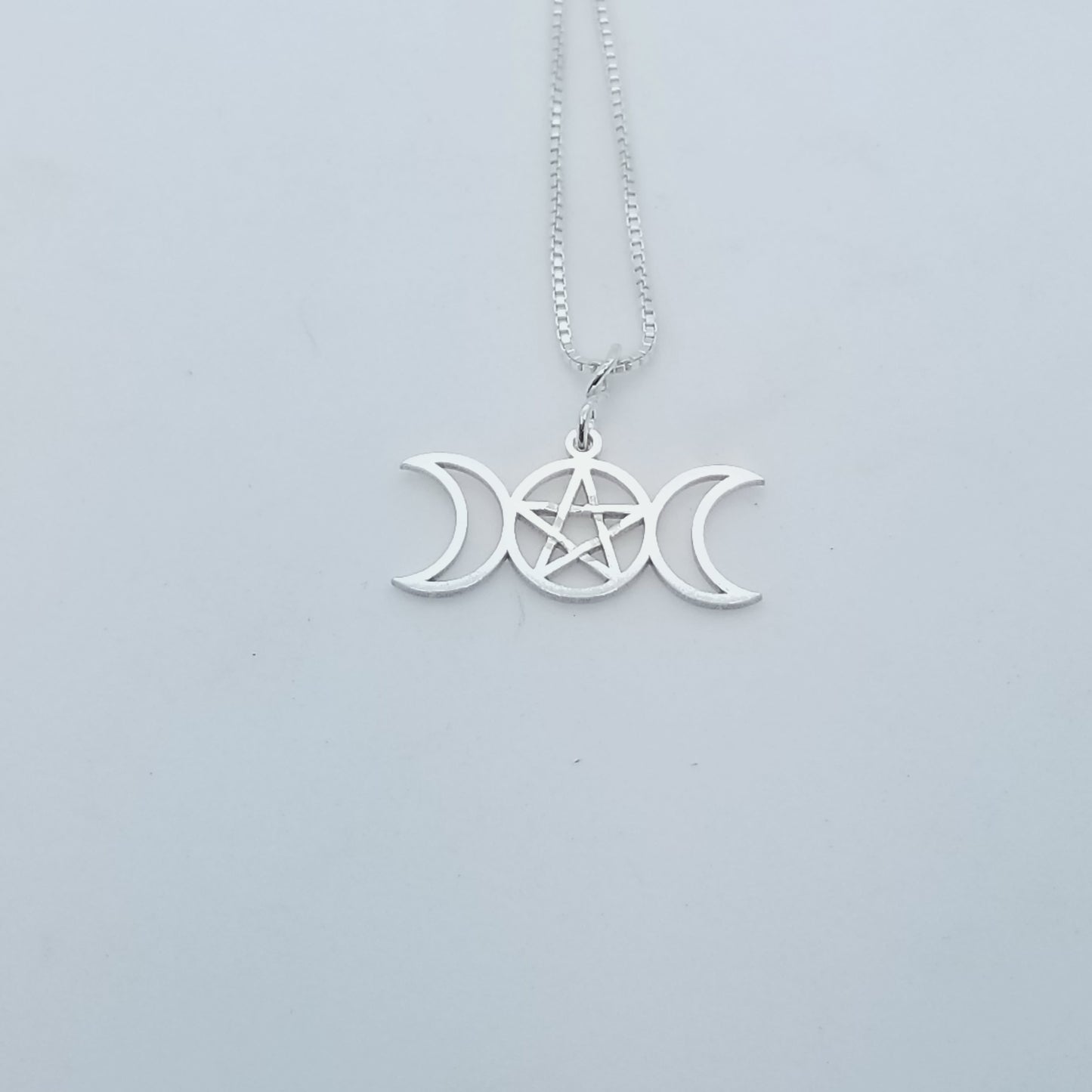 Triple Moon Pentacle Necklace, Sterling Silver