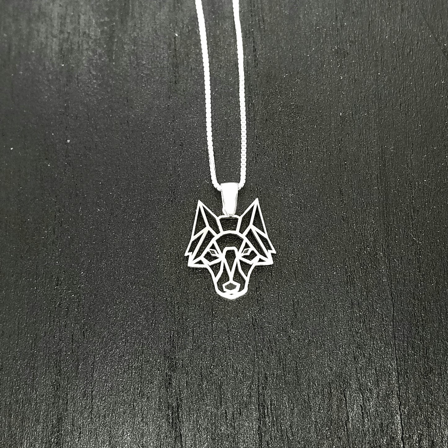 Wolf Geometric Necklace, Sterling Silver