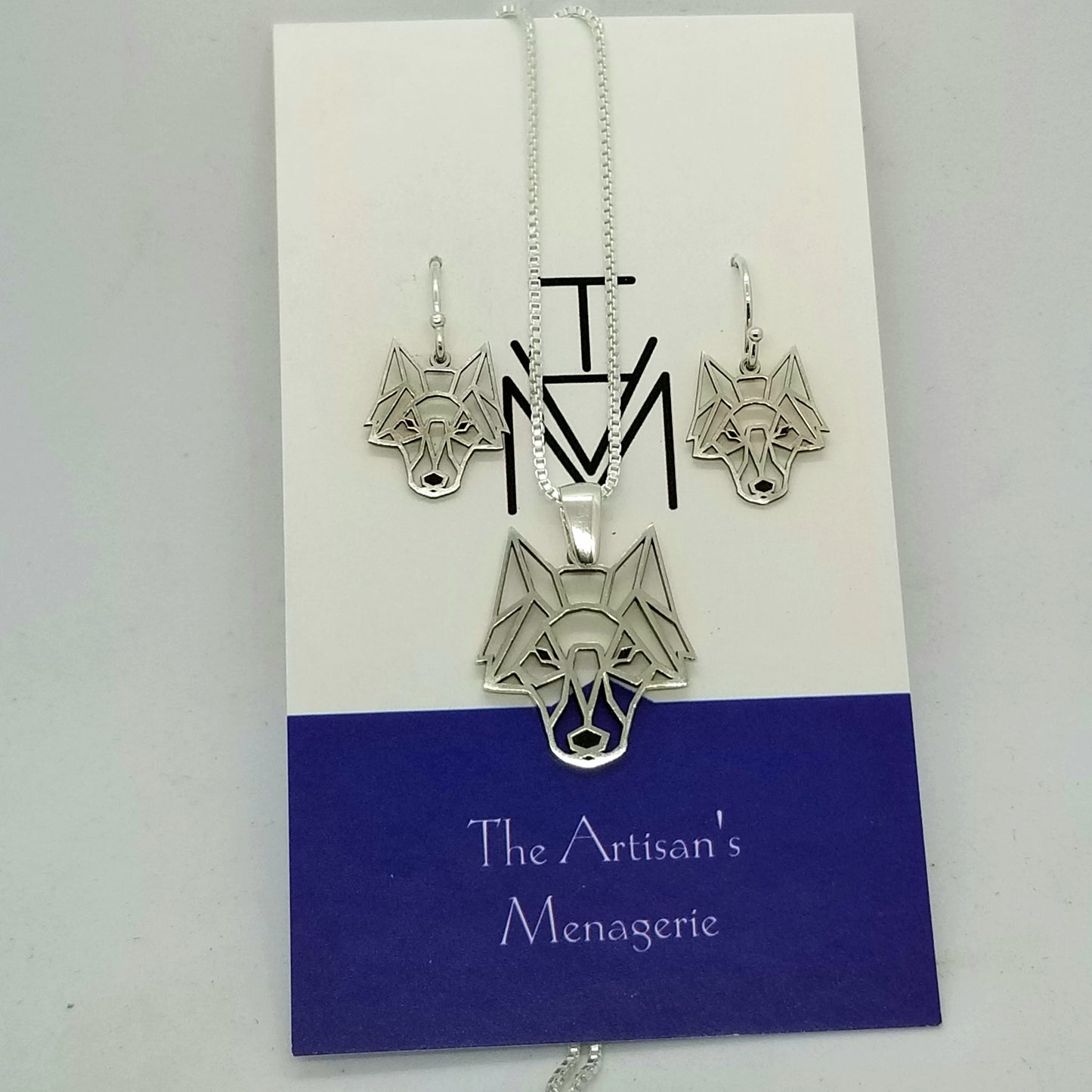 Wolf Geometric Necklace and Earring Set