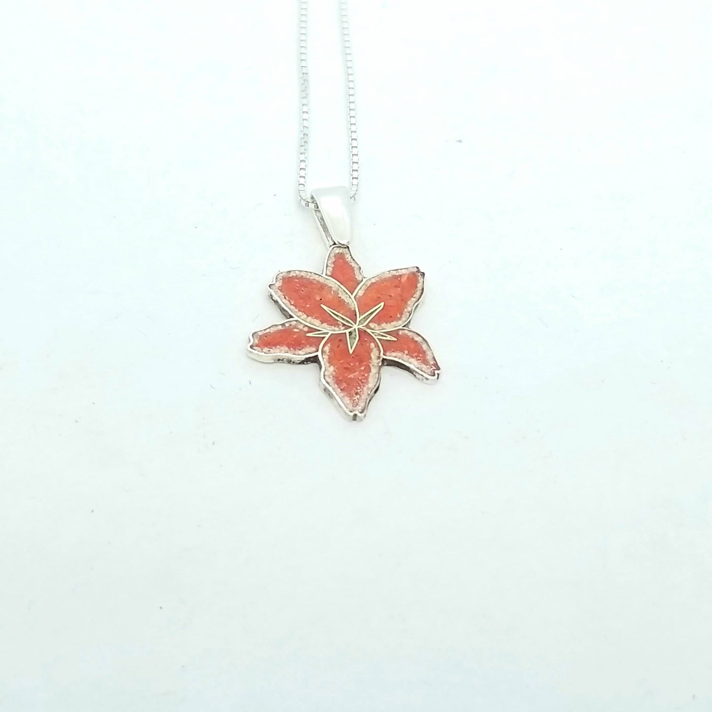 Oriental Lily Pendant.  Silver and Stone Inlay