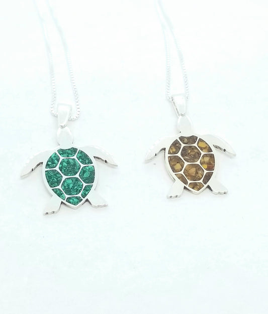 Turtle Pendant Silver and Crushed Stone